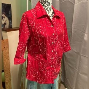 ALLISON DALEY PETITE red, embroidered, cotton/blend blouse NWOT
